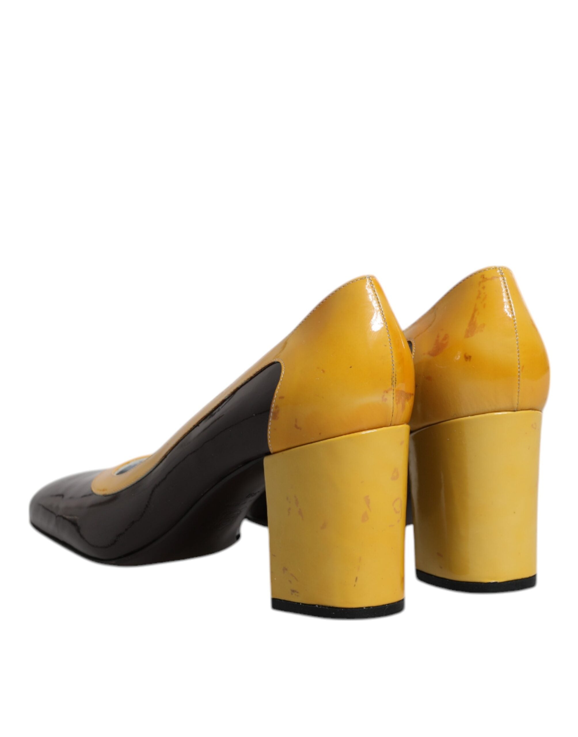 Chaussures Dolce & Gabbana à talons carrés en cuir jaune et marron, élégantes et sophistiquées pour femmes