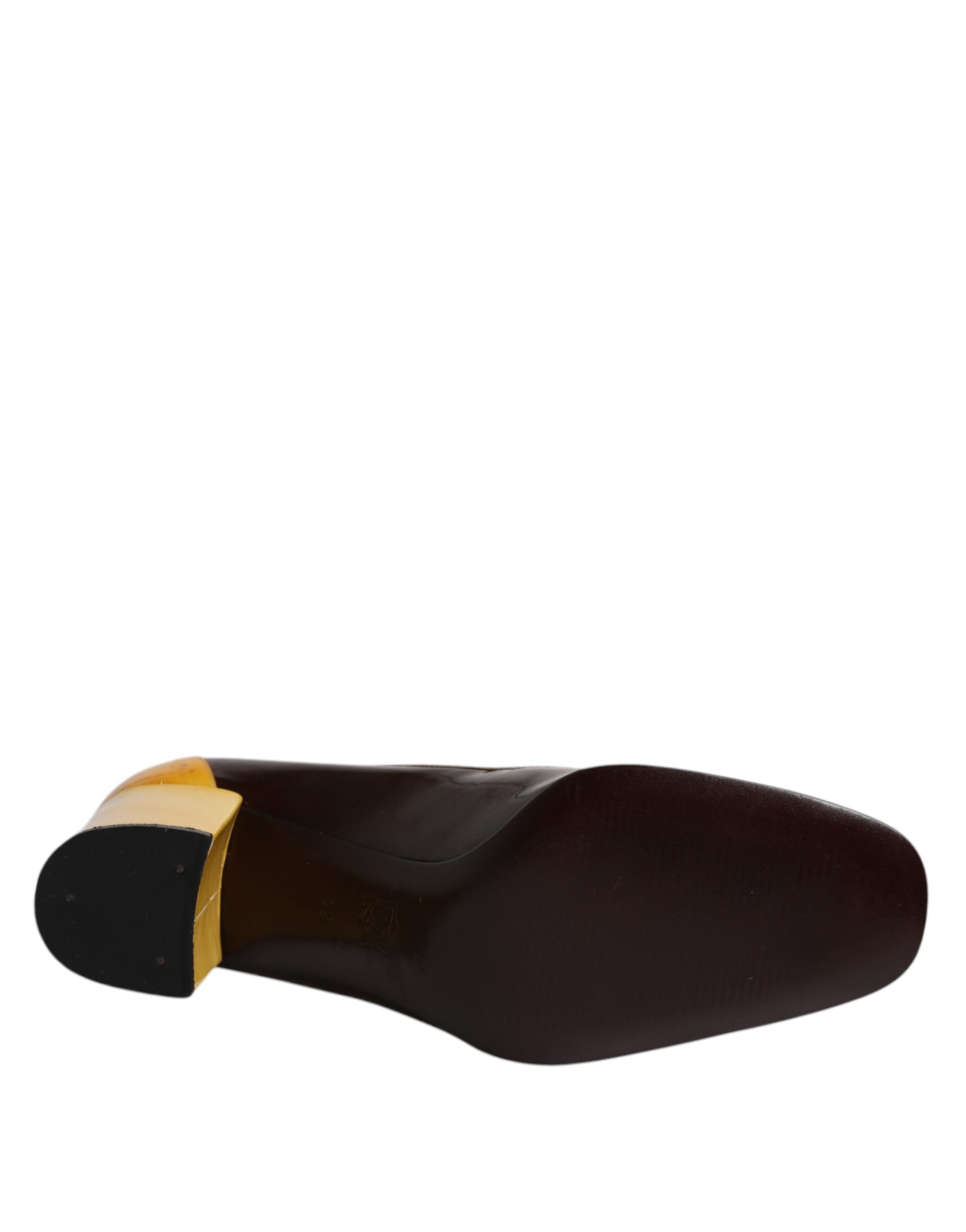 Escarpins Dolce & Gabbana en cuir jaune et brun avec talon bloc, chaussures élégantes pour femmes.