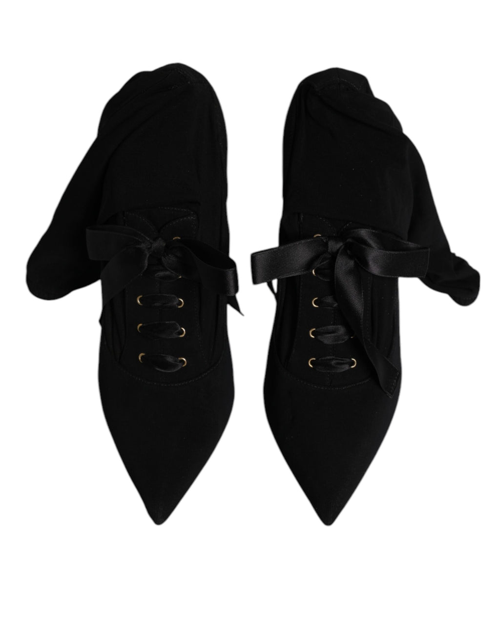 Chaussures Dolce & Gabbana, bottines noires à talons stilettos, mi-mollet, élégantes et sophistiquées.