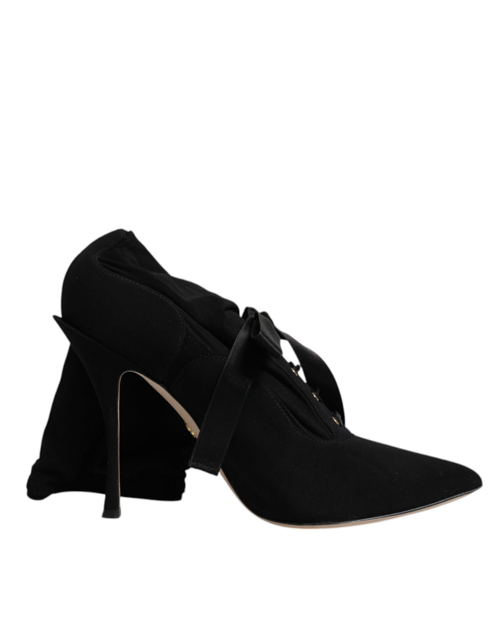Chaussures stilettos noires Dolce & Gabbana, bottines mi-mollet élégantes en cuir avec talons fins.
