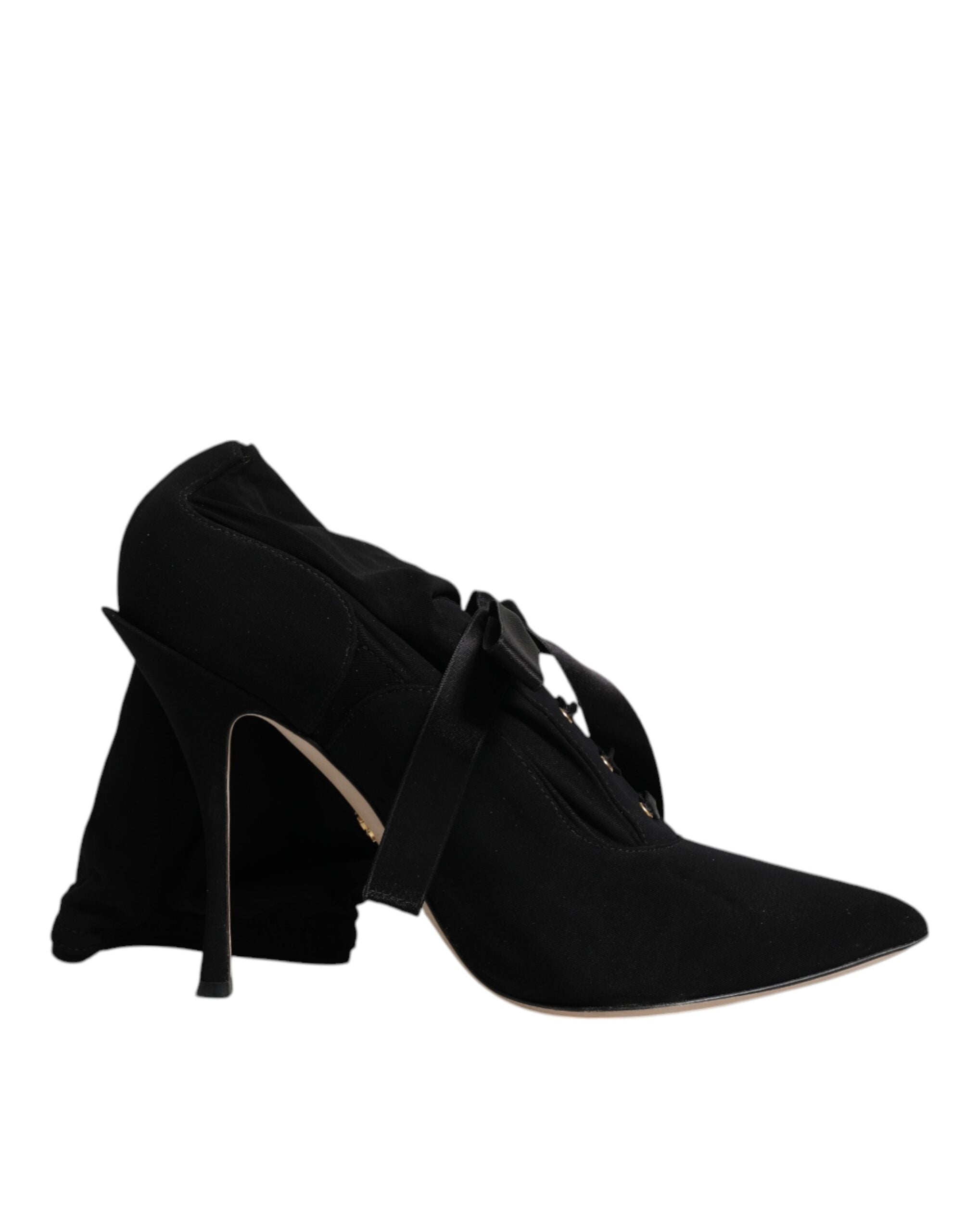 Chaussures stilettos noires Dolce & Gabbana, bottines mi-mollet élégantes en cuir avec talons fins.