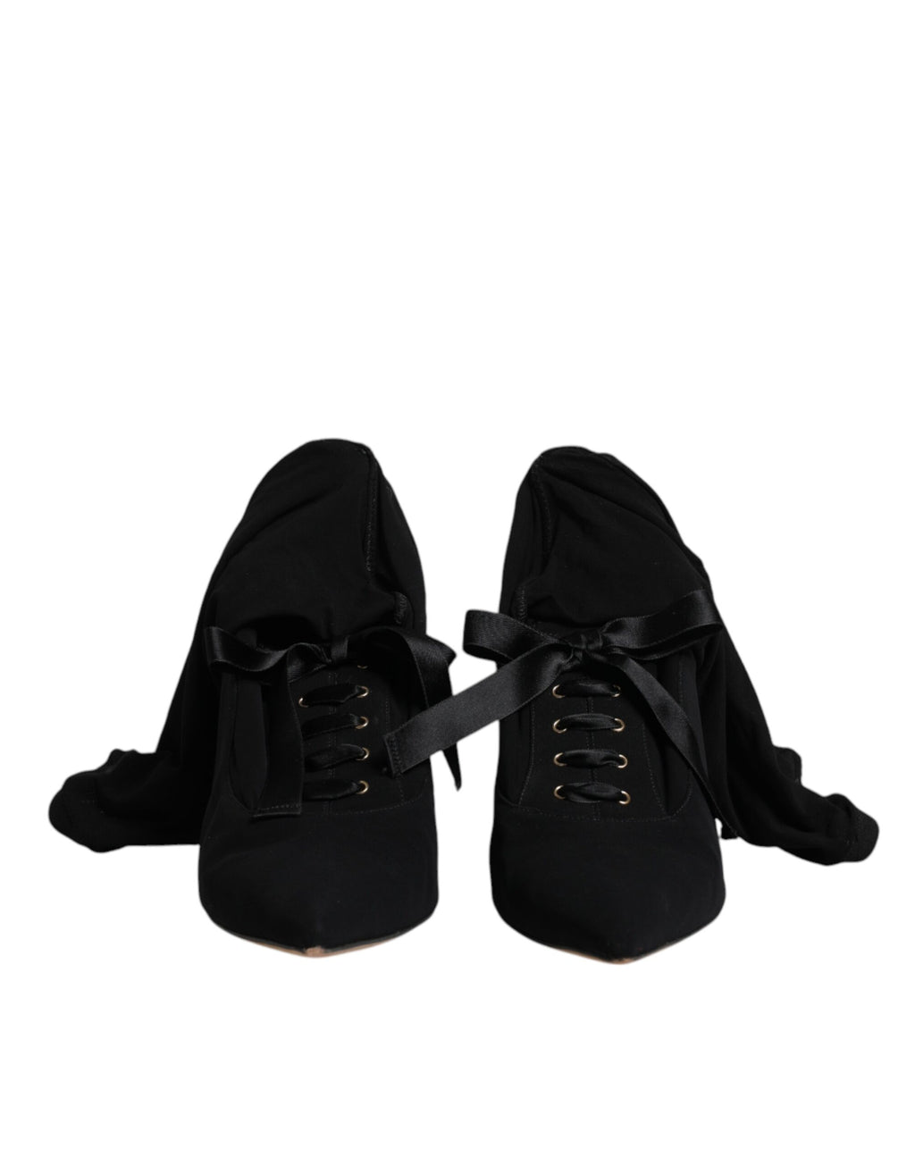 Chaussures à talons stilettos noirs Dolce & Gabbana, bottes mi-mollet élégantes en cuir avec finition soignée.