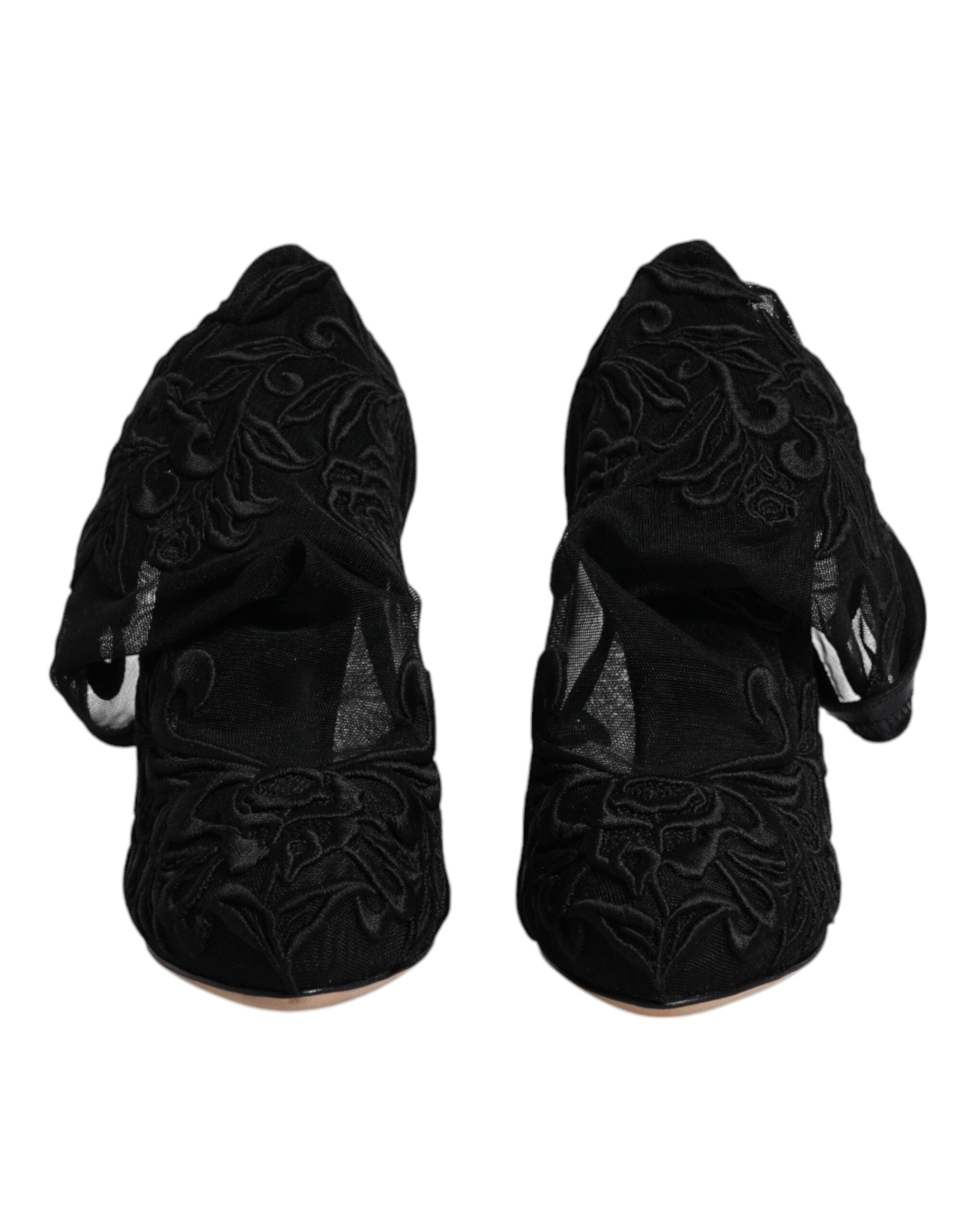 Chaussures Dolce & Gabbana bottines en tulle noir à talons moyens, style élégant et ajusté pour le mollet.