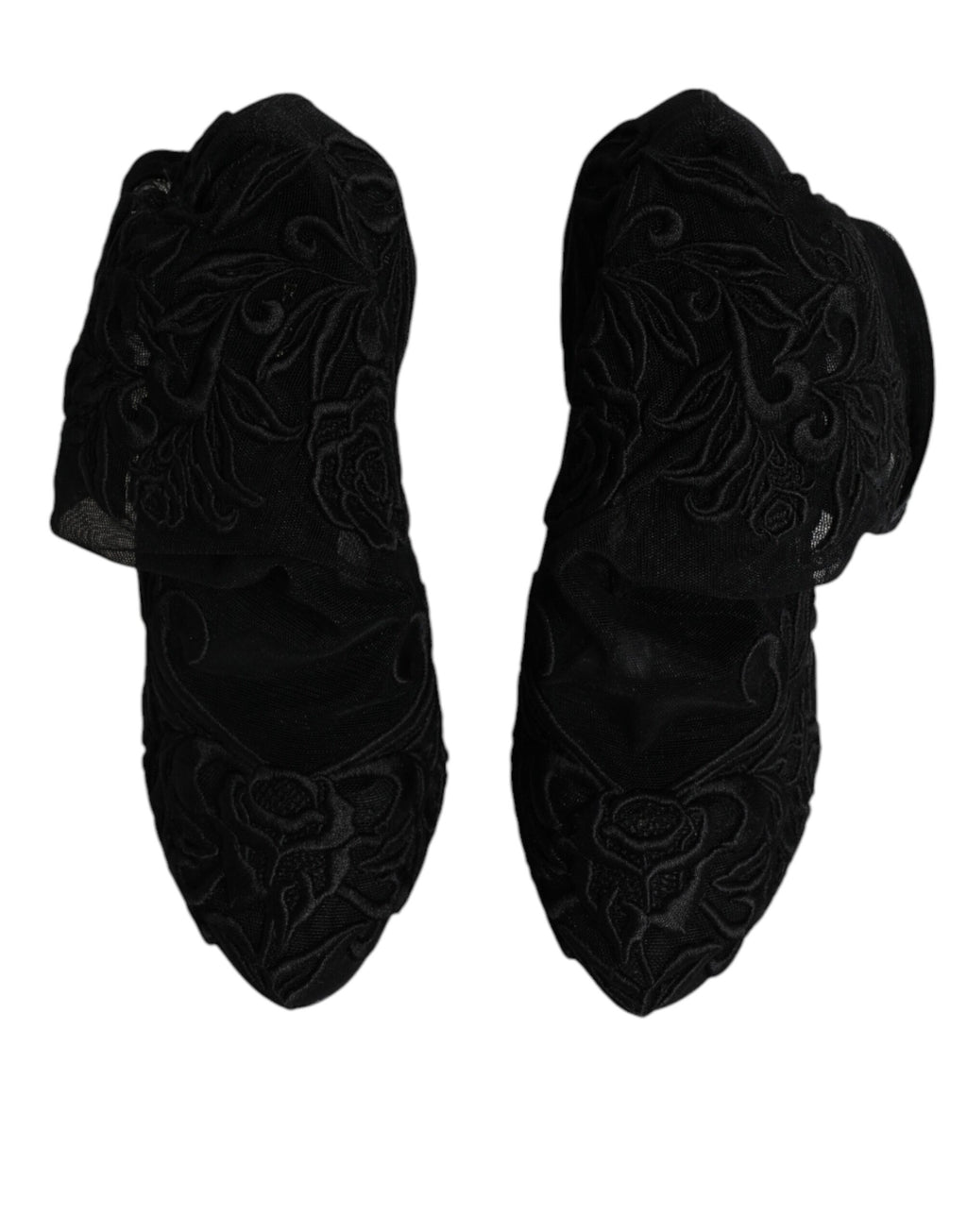 Chaussures Dolce & Gabbana talons en tulle noir, bottines mi-mollet à talon stretch, élégantes et sophistiquées.