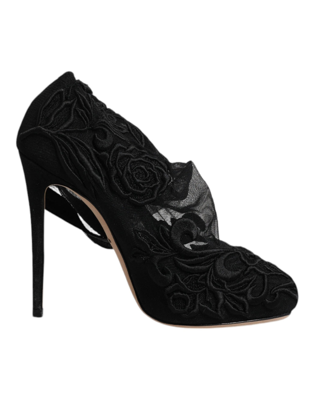 Escarpins noirs en tulle stretch Dolce & Gabbana, bottines mi-mollet élégantes avec talons.