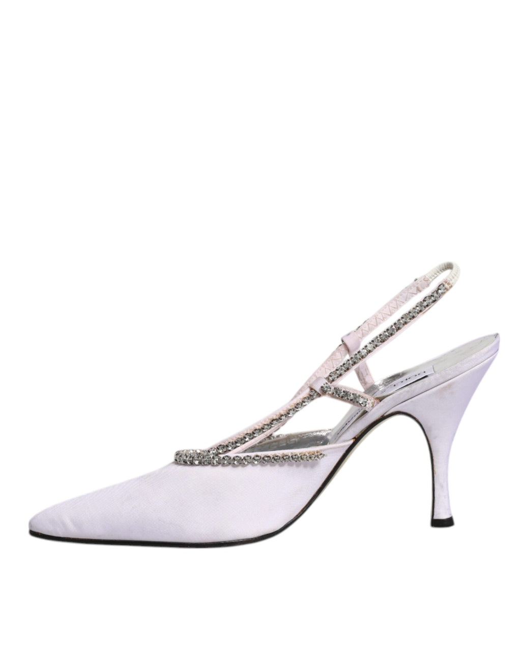 Escarpins Dolce & Gabbana blancs en strass et cristaux, chaussures à talons élégantes avec bride en slingback.