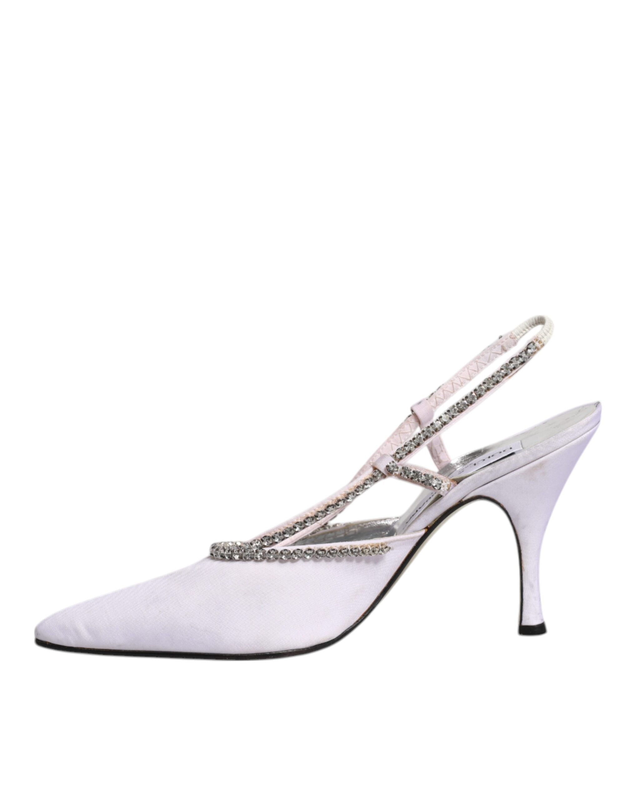 Escarpins Dolce & Gabbana blancs en strass et cristaux, chaussures à talons élégantes avec bride en slingback.