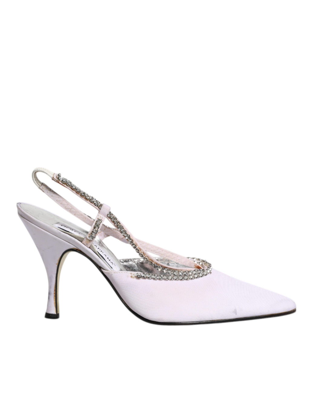 Chaussures Dolce & Gabbana slingbacks blanches avec strass et cristaux, élégantes et sophistiquées.