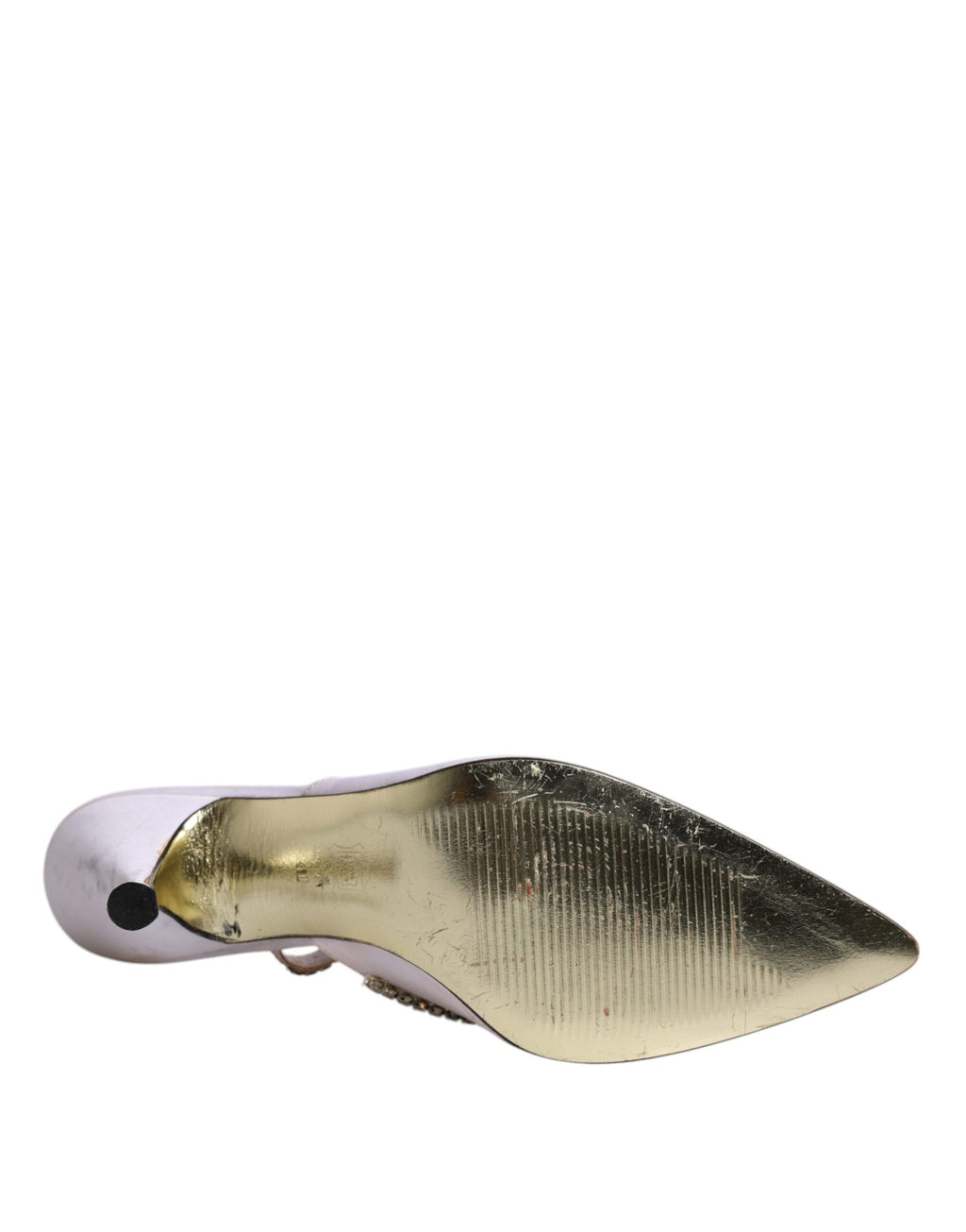 Chaussures Dolce & Gabbana slingbacks blanches en cristaux strass, élégantes et sophistiquées, vues de face.