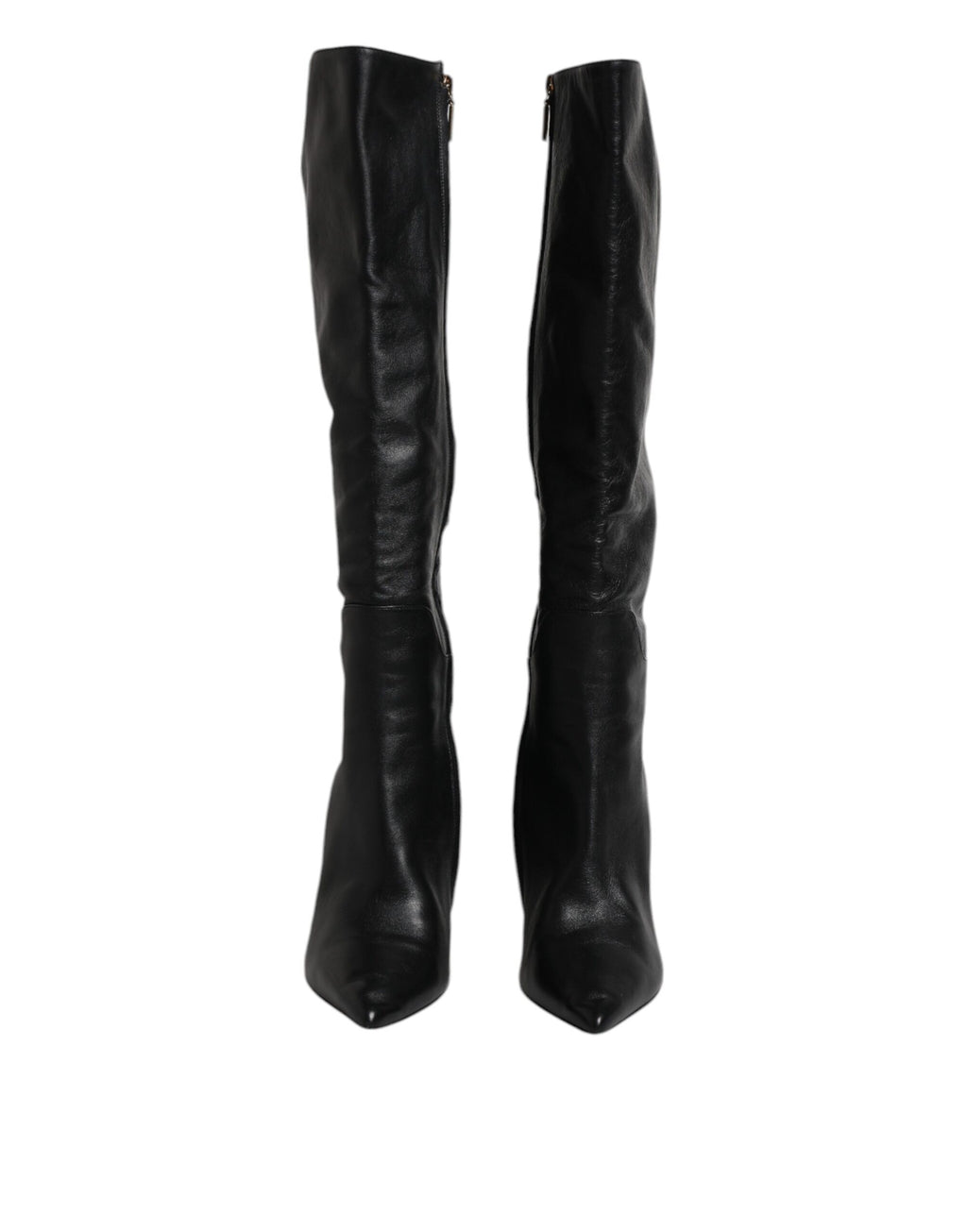 Escarpins en cuir noir Dolce & Gabbana, bottines hautes jusqu'au genou, chaussures élégantes pour femmes.