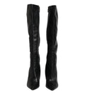 Escarpins en cuir noir Dolce & Gabbana, bottines hautes jusqu'au genou, chaussures élégantes pour femmes.