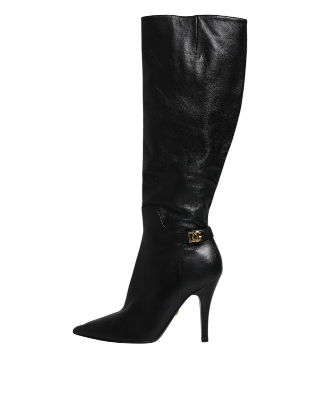 Chaussures Dolce & Gabbana bottes hautes en cuir noir, talons, style élégant et sophistiqué, visibles en image.