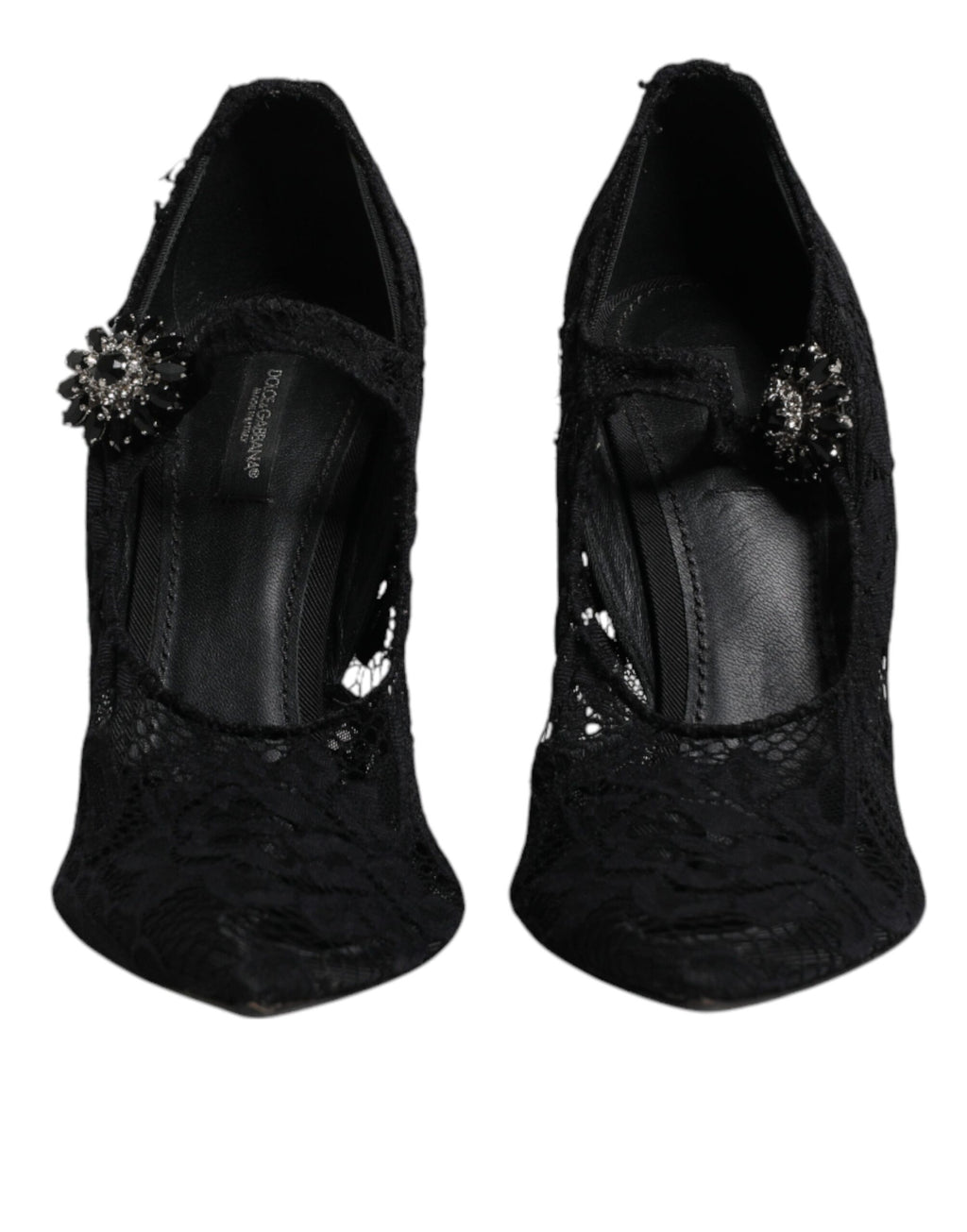 Chaussures à talons Mary Jane Dolce & Gabbana en dentelle noire avec cristaux, style élégant et sophistiqué.