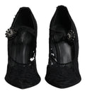 Chaussures à talons Mary Jane Dolce & Gabbana en dentelle noire avec cristaux, style élégant et sophistiqué.