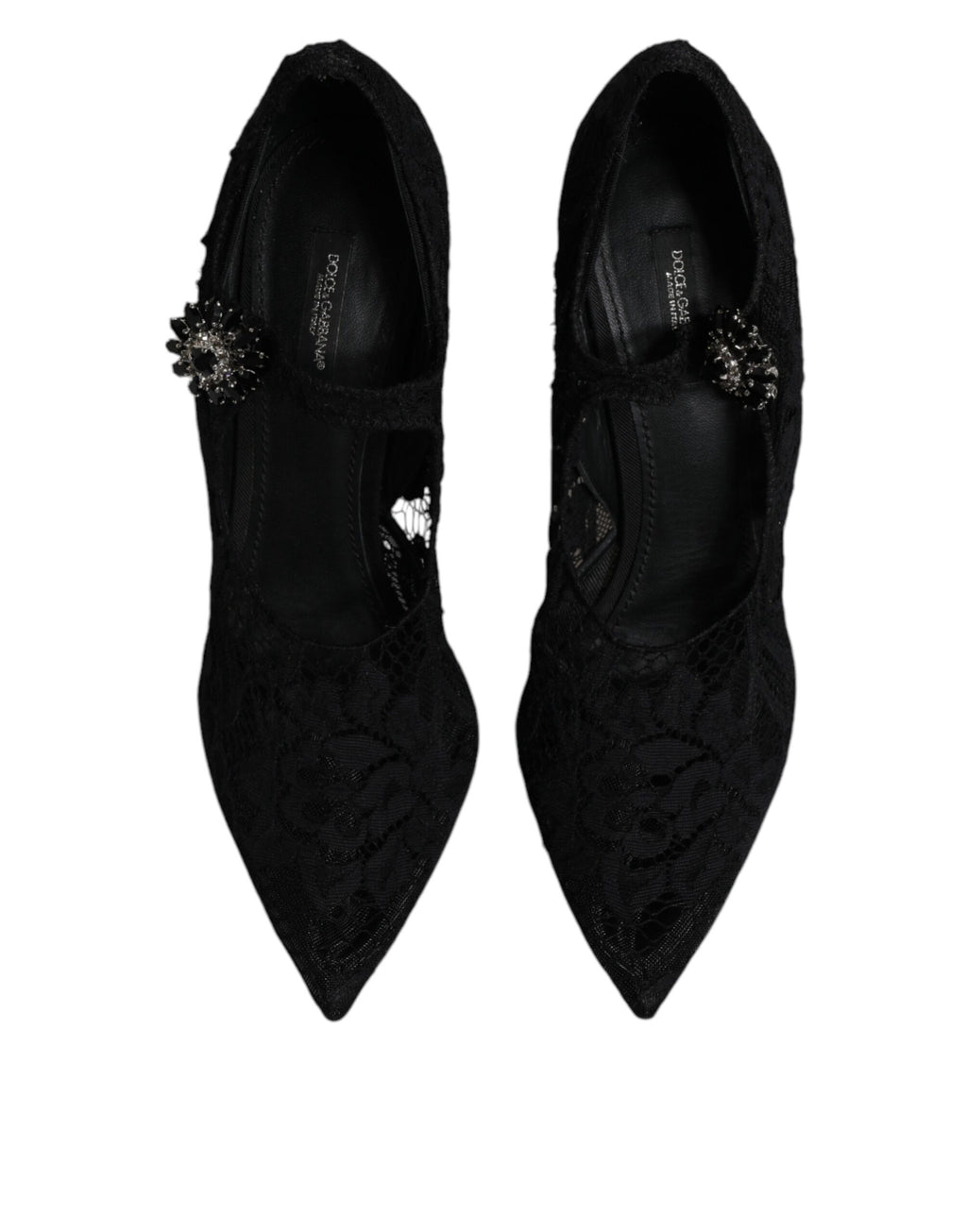 Escarpins Mary Jane en dentelle noire avec cristaux de Dolce & Gabbana, chaussures élégantes et sophistiquées.