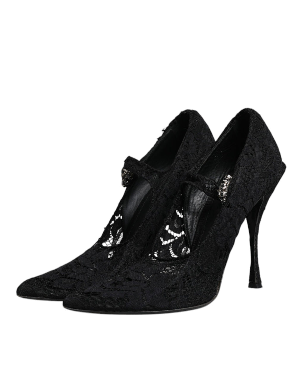 Chaussures à talons Mary Jane en dentelle noire avec cristaux, style élégant de Dolce & Gabbana.