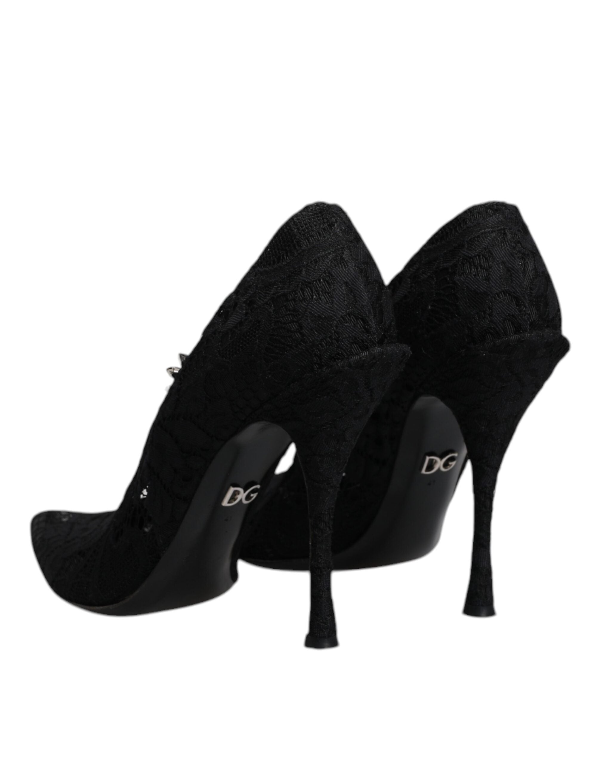 Chaussures à talons Mary Jane Dolce & Gabbana en dentelle noire ornée de cristaux, style élégant et sophistiqué.