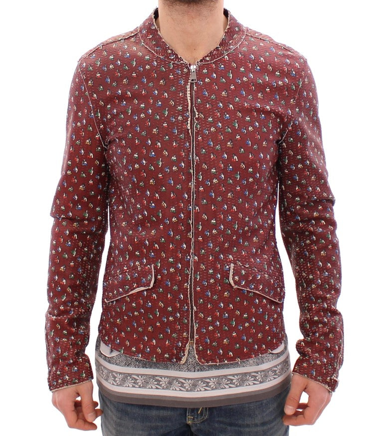 Veste en cuir Bordeaux Dolce & Gabbana avec imprimé boxer, style élégant et luxe italien visible sur l'image.