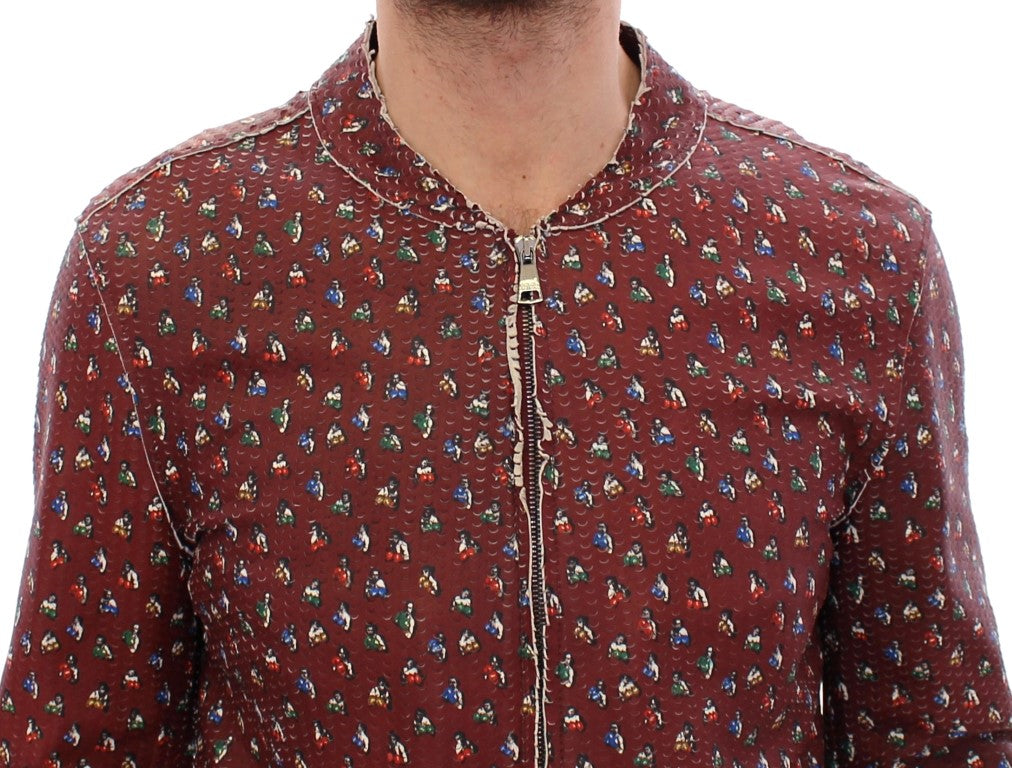 Veste en cuir Bordeaux Dolce & Gabbana avec imprimé boxer, coupe élégante et détails sophistiqués pour un style haut de gamme.