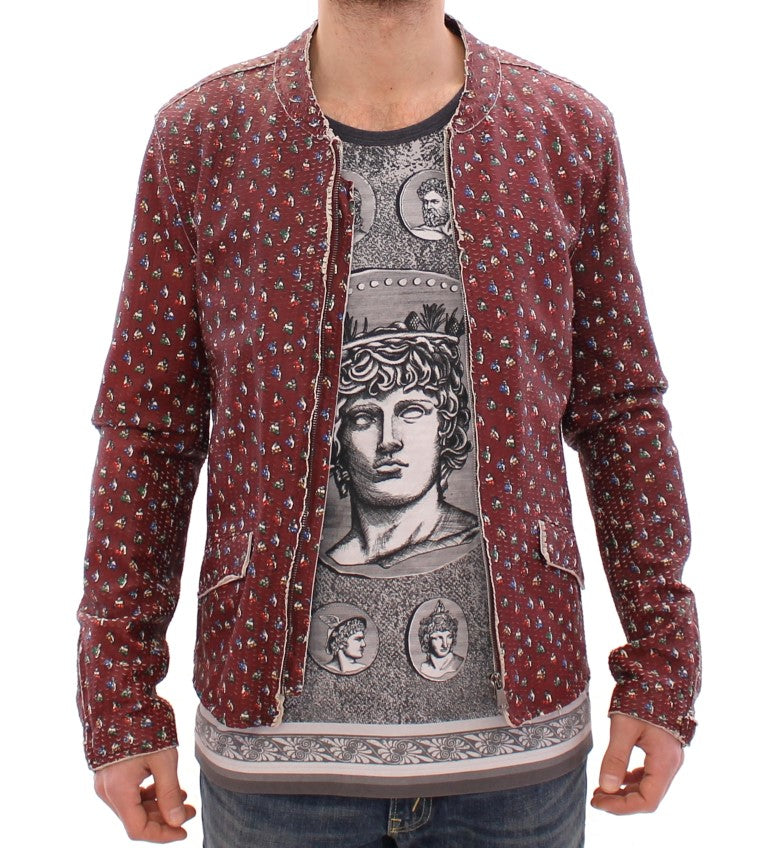 Veste en cuir Bordeaux Dolce & Gabbana avec motif de boxeur, coupe élégante et détails stylés visible sur l'image.