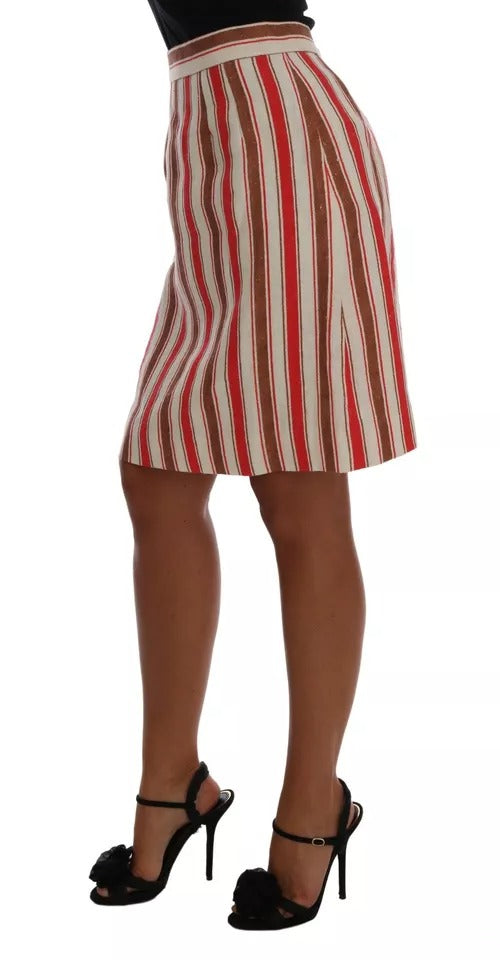 Jupe midi en coton à rayures multicolores Portofino de Dolce & Gabbana, style élégant et tendance.
