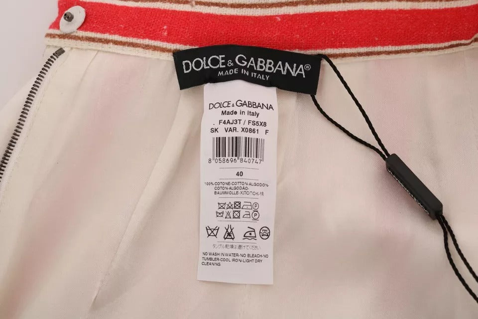 Jupe midi en coton à rayures multicolores Portofino de Dolce & Gabbana, avec design élégant et tissu léger.