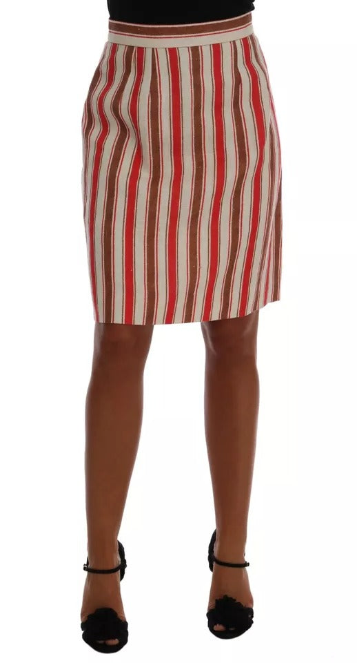 Jupe midi en coton à rayures multicolores Portofino de Dolce & Gabbana, mettant en valeur un motif coloré élégant.