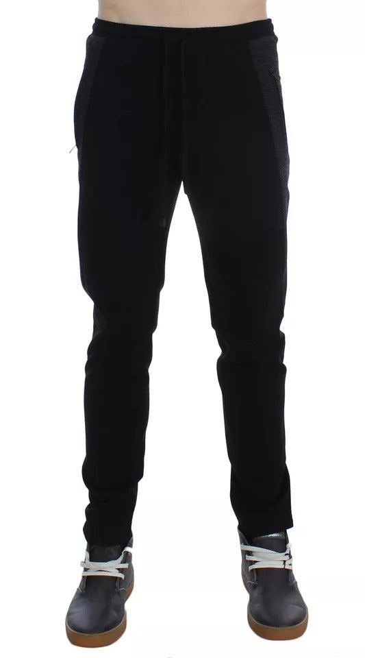 Pantalons décontractés en laine noire et grise de Dolce & Gabbana avec rayures, style casual et élégant.