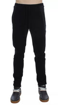 Pantalons décontractés en laine noire et grise de Dolce & Gabbana avec rayures, style casual et élégant.