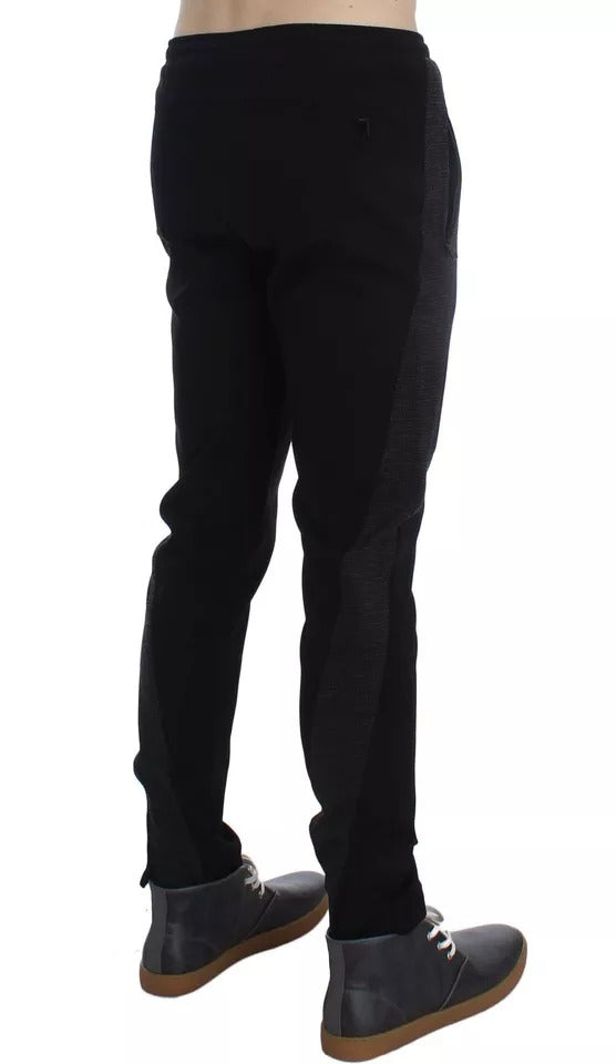 Pantalons décontractés en laine noire et grise Dolce & Gabbana avec rayures pour homme.