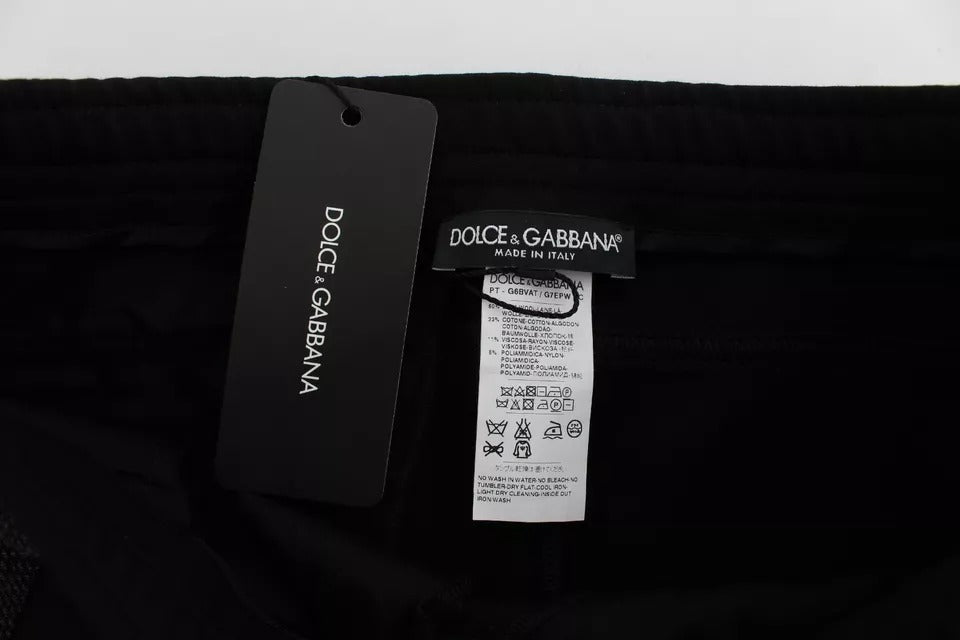 Pantalon décontracté en laine noire et grise Dolce & Gabbana avec rayures, pantalon casual tendance pour homme.