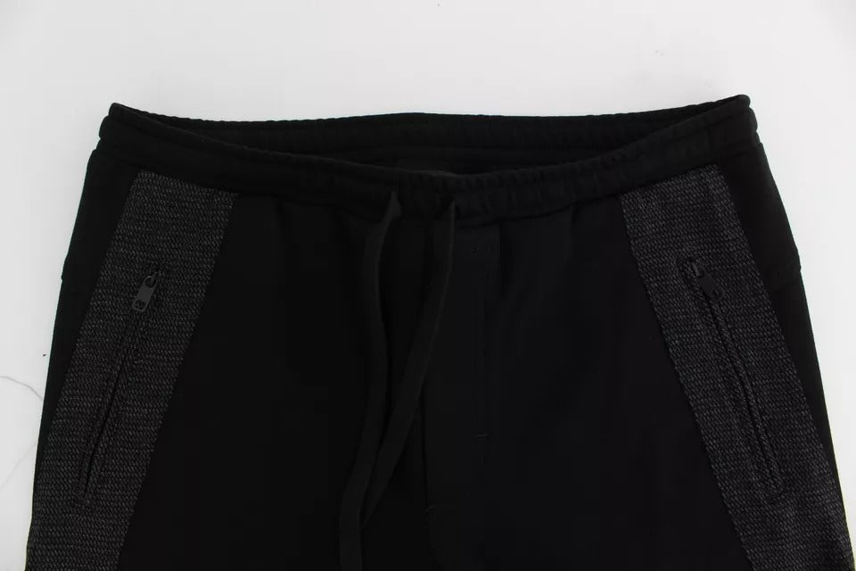 Pantalon décontracté en laine noire et grise de Dolce & Gabbana avec rayures, pantalon casual pour homme.