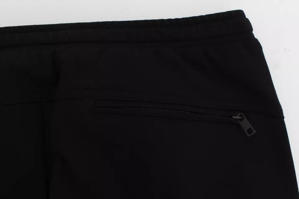 Pantalon décontracté Dolce & Gabbana en laine noire et grise avec rayures, coupe confortable et style élégant.