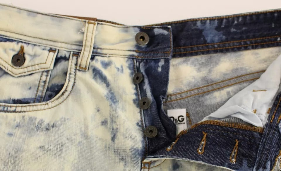 Shorts en jean délavé en coton Dolce & Gabbana Blue D&G, vue de face avec détails de couture visibles.