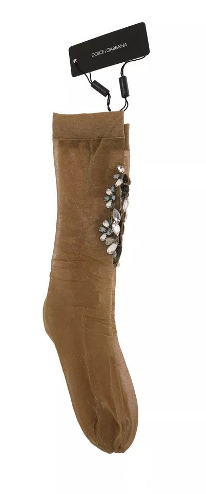 Chaussettes transparentes en polyamide Dolce & Gabbana, orné de fleurs stretch et cristaux clairs.