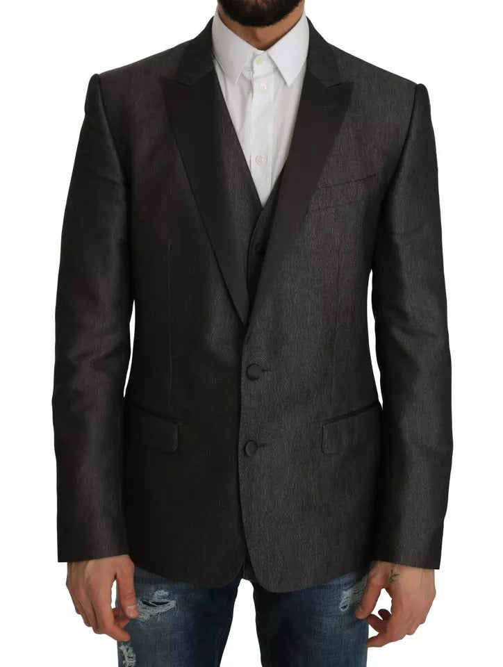 Gilet et blazer gris Dolce & Gabbana MARTINI 2 pièces, vêtement élégant pour homme, détail de la veste et du gilet en tissu sophistiqué
