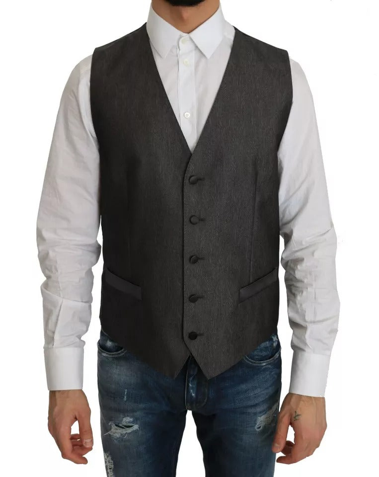 Manteau blazer gris Dolce & Gabbana Martini 2 pièces, vestes élégantes pour homme avec boutons et poches visibles.