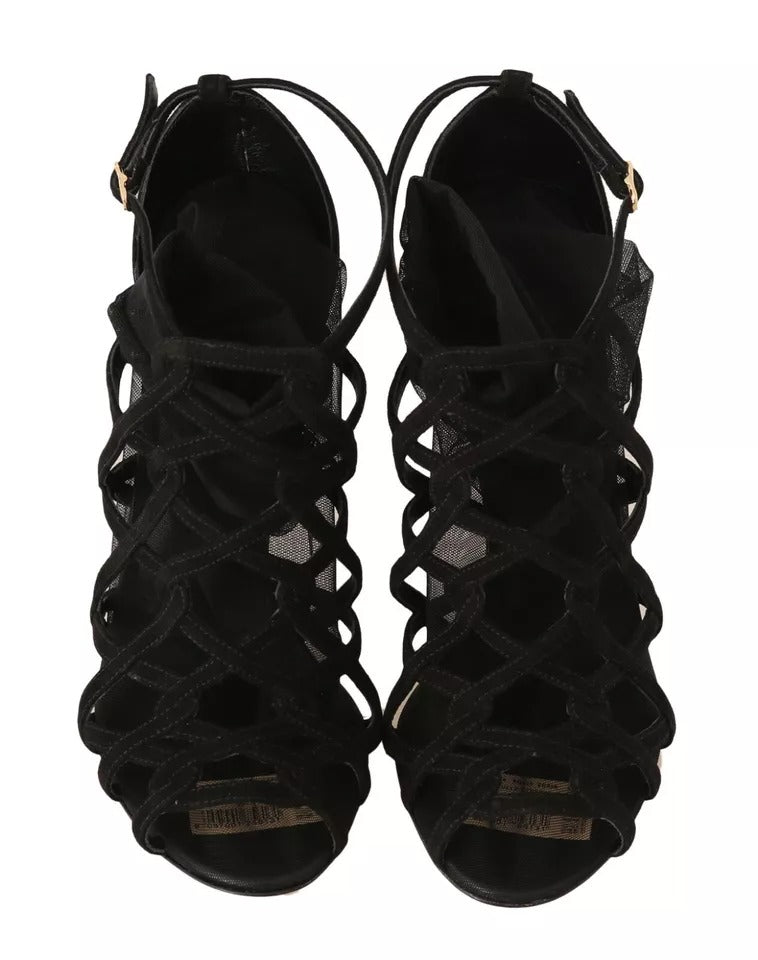 Bottines à talons stilettos en daim noir de Dolce & Gabbana, chaussures élégantes avec chaussettes intégrées.