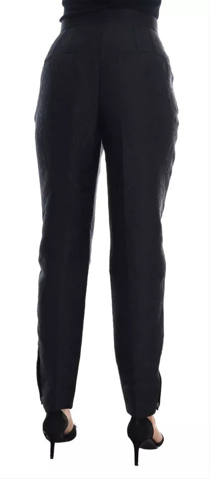 Pantalons en brocart floral noir de haute taille Dolce & Gabbana, style élégant et sophistiqué.