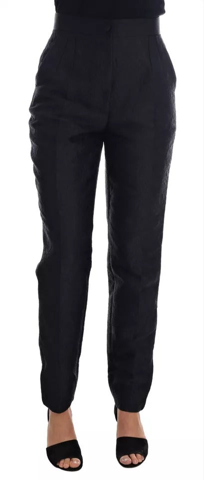 Pantalons taille haute en brocart floral noir de Dolce & Gabbana, style élégant et sophistiqué.