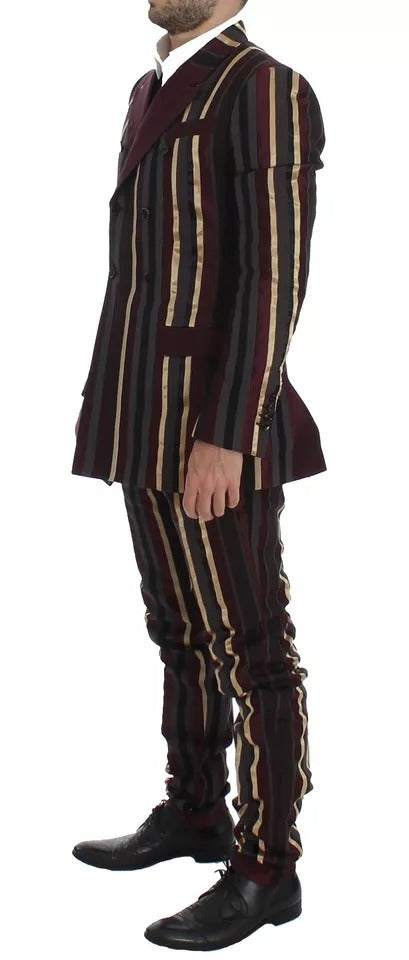 Costume vestimentaire Dolce & Gabbana à rayures multicolores, ensemble de trois pièces, coupe slim, pour homme.