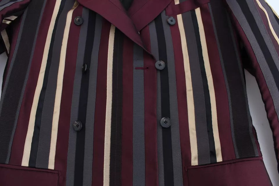 Costume trois pièces Dolce & Gabbana à rayures multicolores, veste slim fit avec pantalon et gilet assortis.