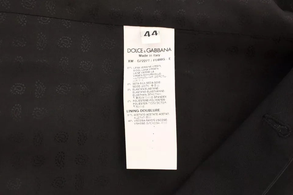 Gilet Dolce & Gabbana noir en laine et soie, veste ajustée élégante avec détails sophistiqués.