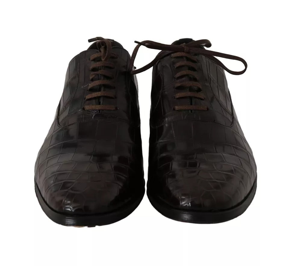 Chaussures formelles en cuir marron à motif Dolce & Gabbana, élégantes et sophistiquées pour occasions spéciales.