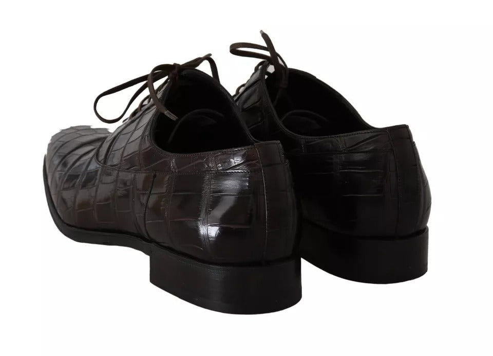 Chaussures formelles en cuir marron à motif Dolce & Gabbana, élégantes et sophistiquées pour occasions spéciales.