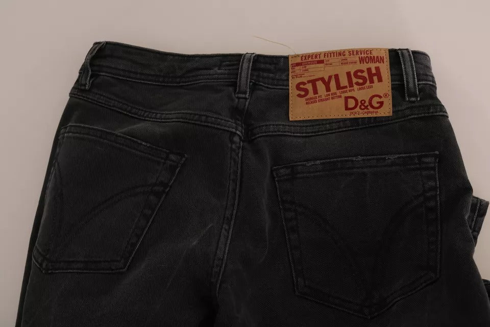 Jeans slim en coton noir Dolce & Gabbana, coupe ajustée, vue de face avec détails de la façade.