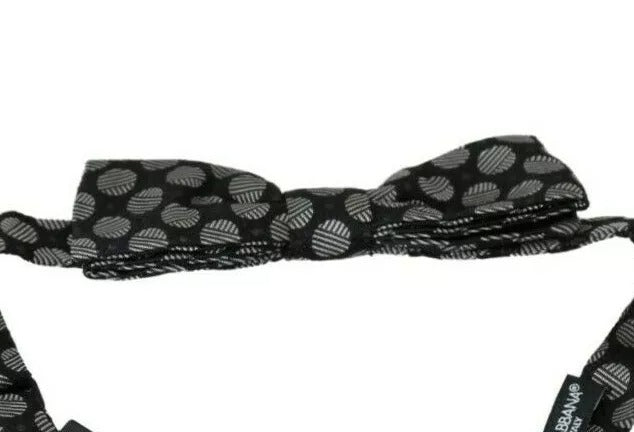 Dolce & Gabbana Dark Gray Silk Circles Men Necktie Bow Tie