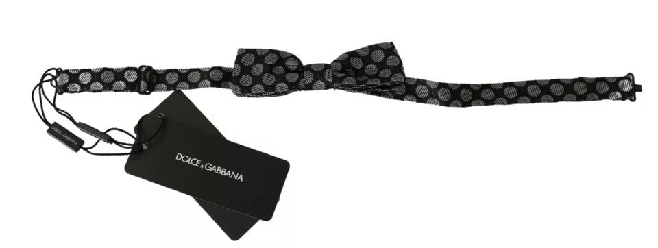Dolce & Gabbana Dark Gray Silk Circles Men Necktie Bow Tie