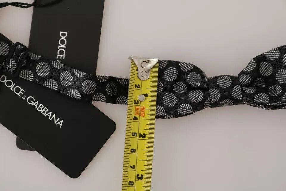 Dolce & Gabbana Dark Gray Silk Circles Men Necktie Bow Tie