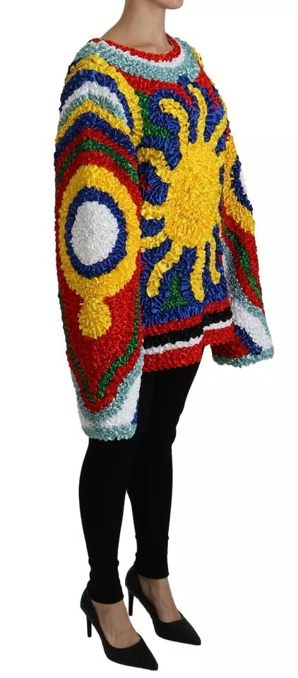 Blouse Dolce & Gabbana multicolore avec col ruffle et détails en soleil, style élégant et féminin.